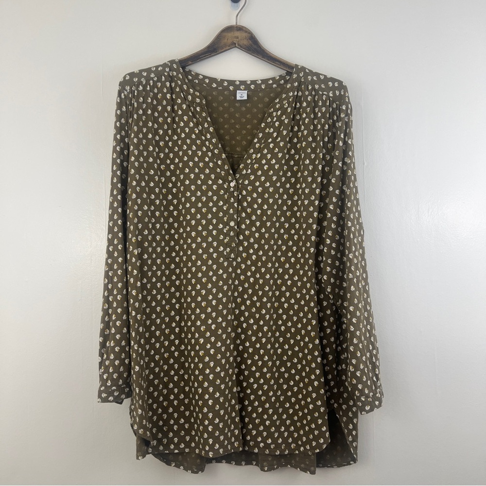 Old Navy Printed Floral Boho Tunic Green and Cream Size XL Cotton Blend